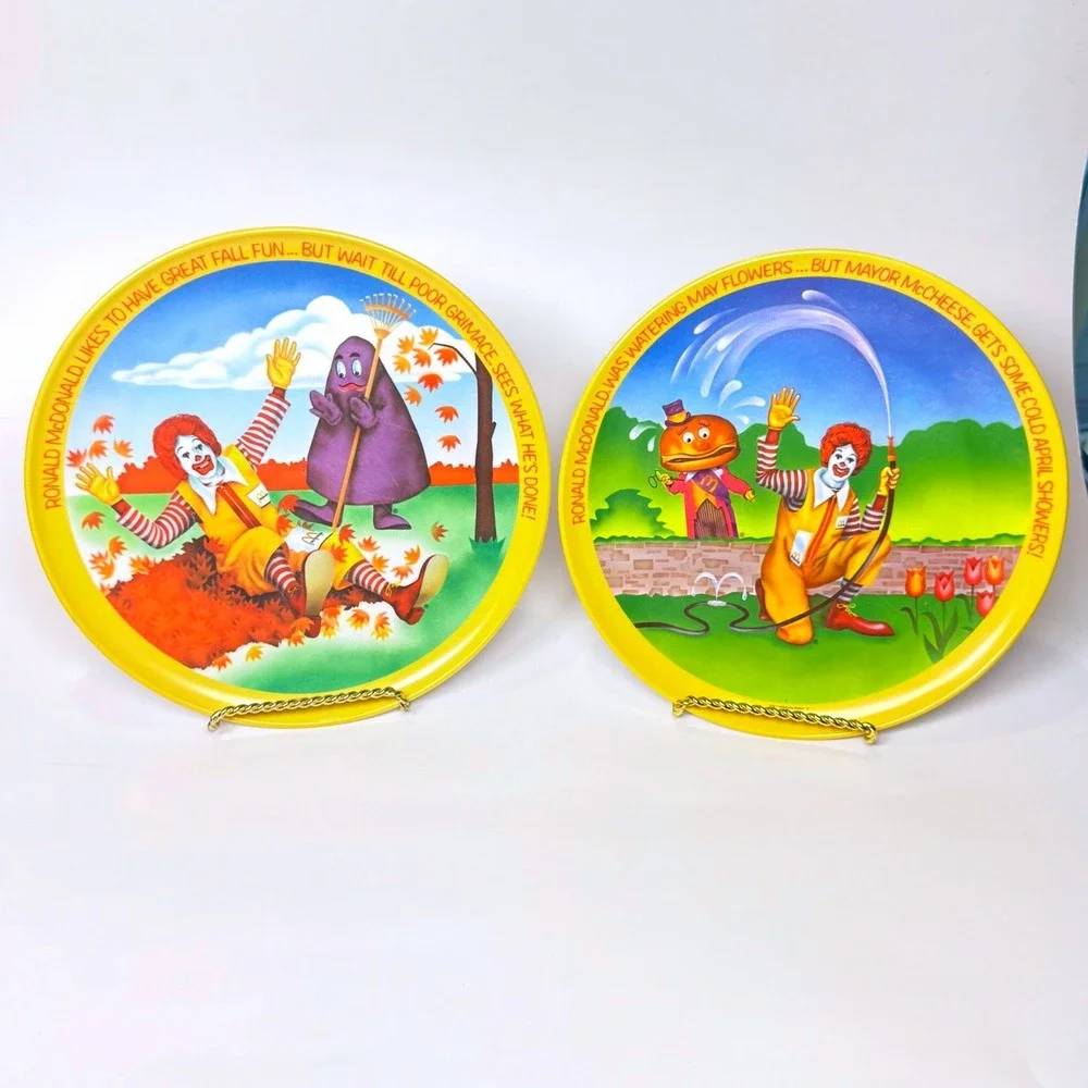 Vintage 1977 McDonalds Melamine Plates Ronald McDonald Grimace Set of 2 USA